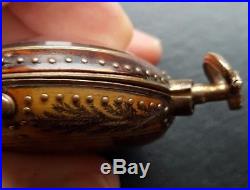 18th Century underpainted Horn Pair Cased Verge Pocket Watch in ticking order