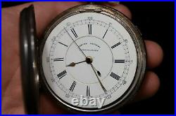 1900 Silver Cased Big Chunky Chronograph Centre Second Pocket Watch Working AC1