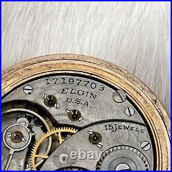 1900's Antique Elgin Pocket Watch 15 Jewel Gold Case Signed JHR To LPF 12-14-17