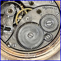 1900's Antique Elgin Pocket Watch 15 Jewel Gold Case Signed JHR To LPF 12-14-17