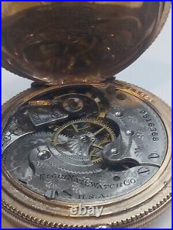 1901 Elgin Grade 206, 6S, Pocket Watch Antique Etched Case Model 2. RUNS GREAT