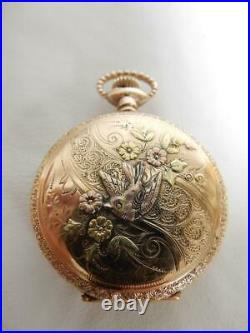 1901 Vintage 10 Kt Gold Case, Elgin Blue Face Pocket Watch, 0s, 7j #pw19