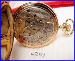 1902 Waltham Pocket Watch 15 JEWELS in 14k GOLD FILLED HUNTER Case SIZE 18 Runs