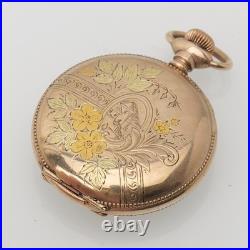 1903 Antique Elgin Pocket Watch Grade 269 Model 2 Tri Color Case Fancy Dial 0s