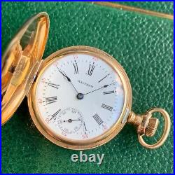 1903 Waltham 14K Solid Gold Diamond Caseback Hunter Case Pocket Watch 0S 7J