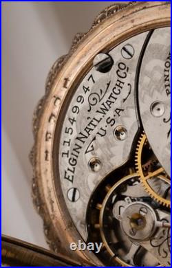 1905 Elgin 7j 0s Pocket Watch Fancy Case Keystone Gold Filled Watch Case 495b