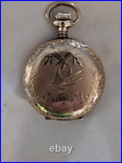 1906 US Gold Plated Hunter Case Ladies Manual Pocket Watch by Elgin
