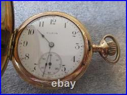 1907 ELGIN 14K GF YELLOW GOLD FULL HUNTER 7J POCKET WATCH G 286 -6s RUNS GOOD