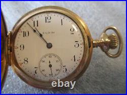 1907 ELGIN 14K GF YELLOW GOLD FULL HUNTER 7J POCKET WATCH G 286 -6s RUNS GOOD