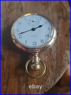 1907 ELGIN 16s 17j Grade 340 Model 7 Pocket Watch Gold Filled Case RUNS