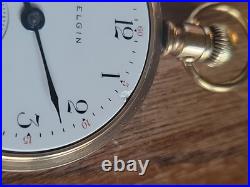 1907 ELGIN 16s 17j Grade 340 Model 7 Pocket Watch Gold Filled Case RUNS