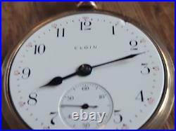 1907 ELGIN 16s 17j Grade 340 Model 7 Pocket Watch Gold Filled Case RUNS
