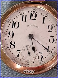 1907 Illinois Bunn Pocket Watch 17 Ruby Jewel. Gold Filled Case Needs Servicing