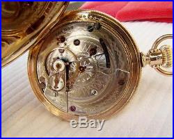1909 HAMILTON 17J Pocket Watch in 14k GOLD FILLED ORNATE HUNTER Case 18s Runs