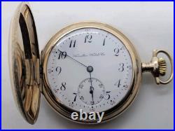 1911 HAMILTON Ornate Gold G. F. Gents 17J Full Hunter Pocket Watch, Super Clean