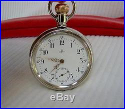 1911 OMEGA Pocket Watch MINT DIAL in ORIGINAL TRAIN ENGRAVED LIFT CASE 16s Run