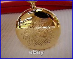 1913 OMEGA Pocket Watch MINT DIAL in EAGLE ENGRAVED Gold Plate Case 16s Runs