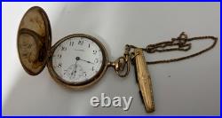1914 Waltham Grade 620 POCKET WATCH Gold Filled Hunter Case, chain, knife