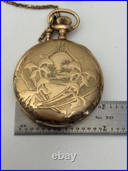 1914 Waltham Grade 620 POCKET WATCH Gold Filled Hunter Case, chain, knife
