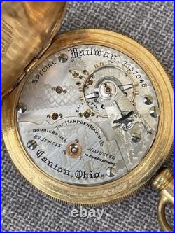 1915 Hampden Watch Co 23 Jewel 18s Railway Special Pocket Watch GF Ornate Case