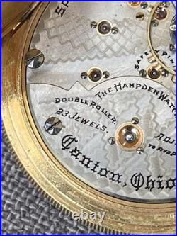 1915 Hampden Watch Co 23 Jewel 18s Railway Special Pocket Watch GF Ornate Case
