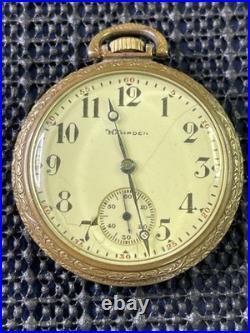 1918 Hampden Grade No. 306 Pocket Watch Ornate Gold Tone Case 12s 15j Runs