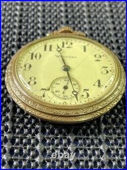 1918 Hampden Grade No. 306 Pocket Watch Ornate Gold Tone Case 12s 15j Runs