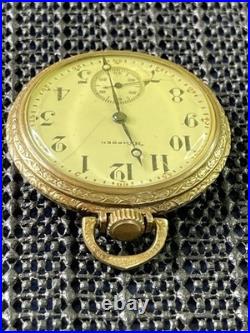 1918 Hampden Grade No. 306 Pocket Watch Ornate Gold Tone Case 12s 15j Runs