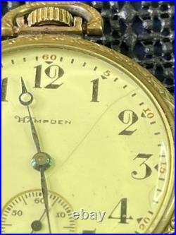 1918 Hampden Grade No. 306 Pocket Watch Ornate Gold Tone Case 12s 15j Runs