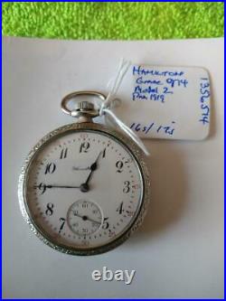 1919 Hamilton Grade 974 16 Size 17J Pocket Watch Train Engraved Case Running