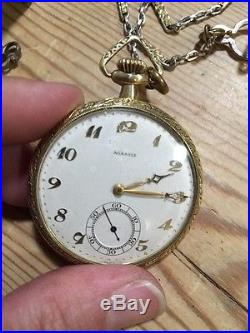 1920 21j Swiss Agassiz 14K Gold Filled Engraved Pocket Watch Orig Case Box
