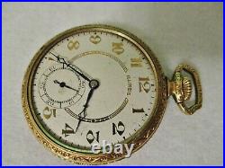 1920 ILLINOIS POCKETWATCH 17 JEWEL SIZE 12s -FANCY GOLD FILLED CASE -NO CRYSTAL