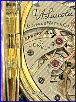 1920 Illinois A. Lincoln Pocket Watch 21j 12s Mod 3 Gold Filled Case Ornate Runs