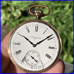 1921 Elgin Grade 387 16S 17 Jewels Pocket Watch Gold Filled Case
