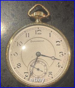 1922 12s Burlington Illinois 21j Pocket Watch 14k Burlington Case Working