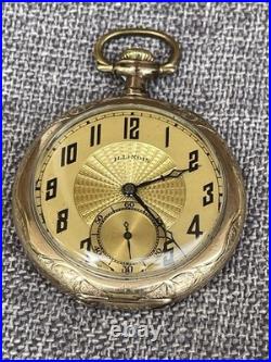 1923 Illinois Pocket Watch 12s 17j Gr 405 Art Deco Ornate Gold Filled Case Runs