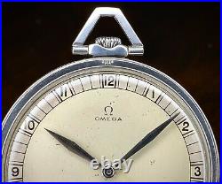 1933 Slim Art Deco Omega Pocket Watch, 18S Stainless Steel Case, 37.5L-15