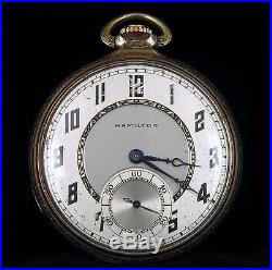 1938 Hamilton 14k Solid Gold Art Deco Pocket Watch 17 Jewels With Case
