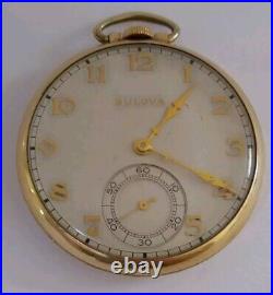 1949 BULOVA 17AH Pocket Watch 10K Rolled Gold Plate 42mm Case Running