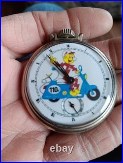 1950s 16s Pocket Watch Reddy Kilowatt Ad Theme Dial & Case Runs Well