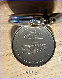 1957 CORVETTE Pocket Watch 52mm + Black Case + Chain by Franklin Mint Collector