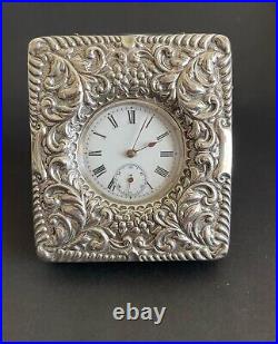 19th Antique Men's Mechanical Pocket Watch in Silver Case Stand England
