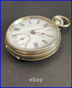 19th Antique Men's Mechanical Pocket Watch in Silver Case Stand England