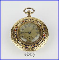 19th Century Antique 18k Yellow Gold and Enamel Pocket Watch Case