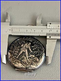 19th Swiss 800 Solid Silver Niello Hallmark Hunter Pocket Watch Case Only