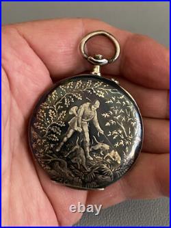 19th Swiss 800 Solid Silver Niello Hallmark Hunter Pocket Watch Case Only