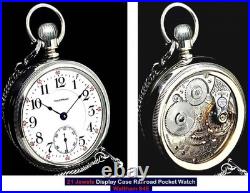 21 Jewels 18 Size High End Display Case RR Pocket Watch Waltham 845. Working