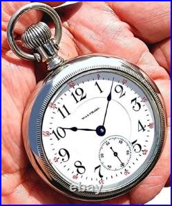 21 Jewels 18 Size High End Display Case RR Pocket Watch Waltham 845. Working