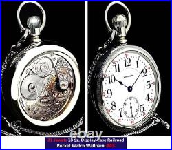 21 Jewels Display Case HIGH END Railroad Pocket Watch Waltham 845. Working