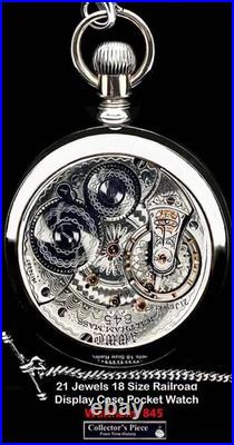 21 Jewels Display Case HIGH END Railroad Pocket Watch Waltham 845. Working